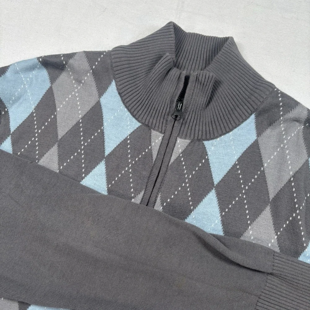Carbon Men's Quarter Zip Argyle 100% Cotton Sweater‎ Size XL